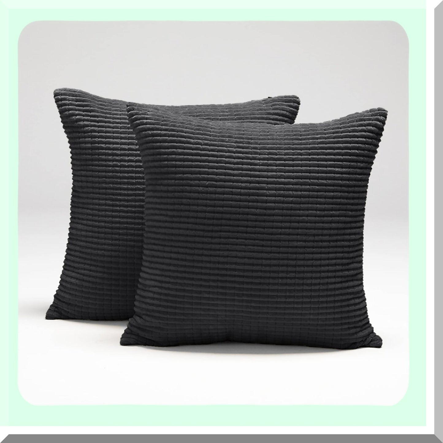 Invisible Zipper Dark Grey Corduroy Cushion Covers - Set of 2, 24x24 Inch Super Soft Machine Washable Throw Pillow Cases for Bedroom & Living Room