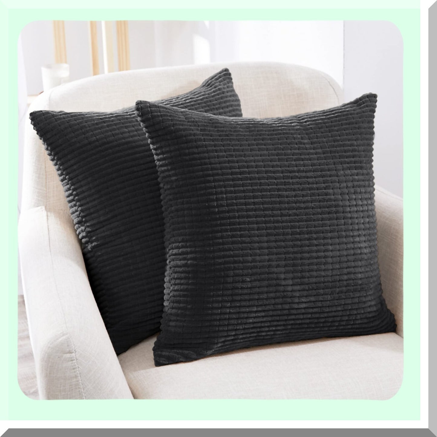 Invisible Zipper Dark Grey Corduroy Cushion Covers - Set of 2, 24x24 Inch Super Soft Machine Washable Throw Pillow Cases for Bedroom & Living Room
