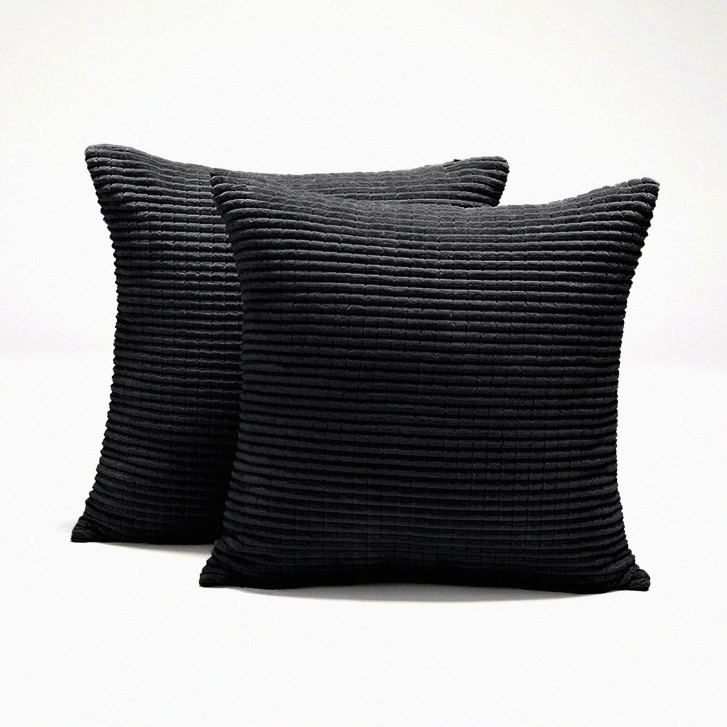 Invisible Zipper Dark Grey Corduroy Cushion Covers - Set of 2, 24x24 Inch Super Soft Machine Washable Throw Pillow Cases for Bedroom & Living Room