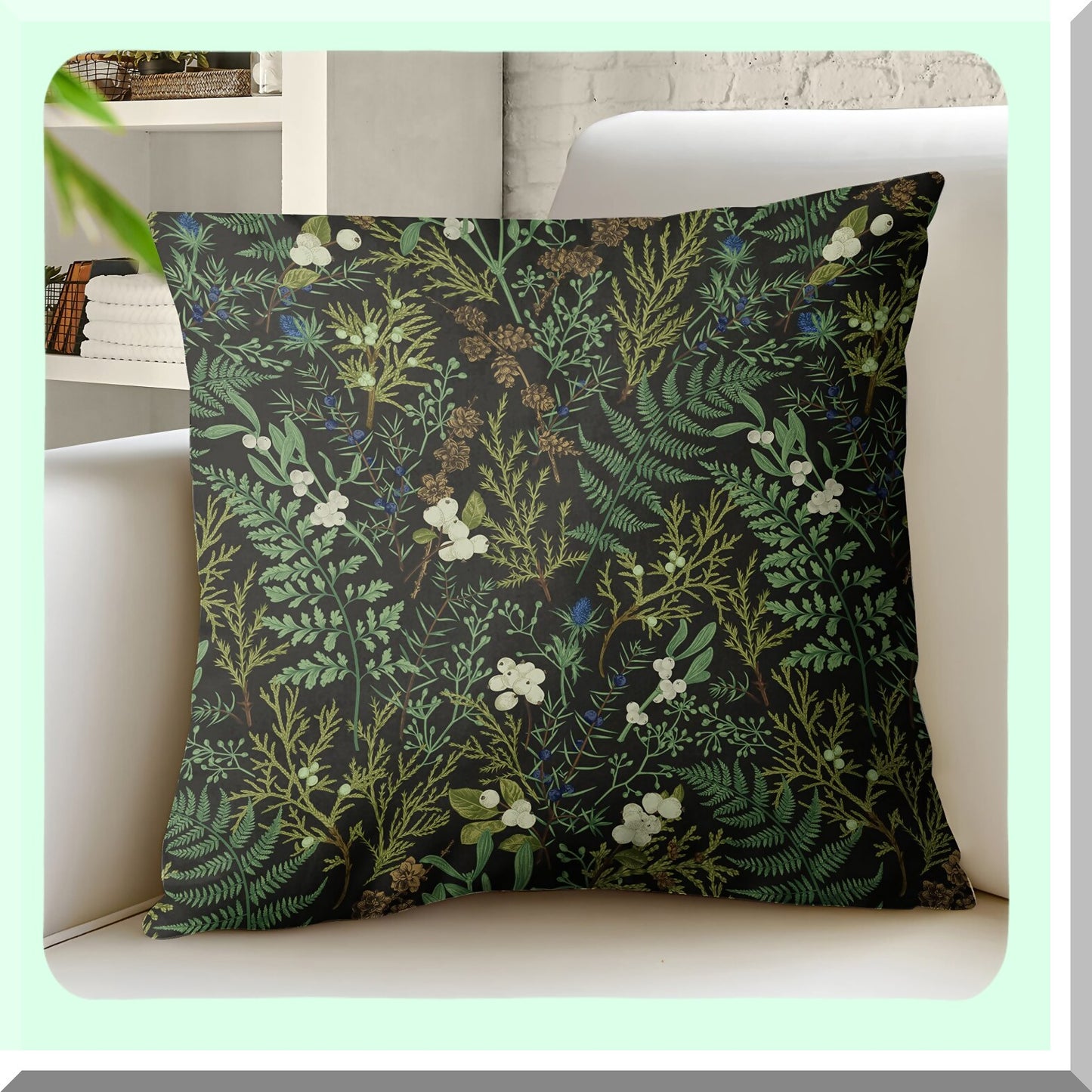 Botanical Bliss Pillow Covers - Set of 2 | Vintage Floral Cushion Cover 18x18 Inch | Farmhouse Decor for Living Room, Bedroom, Patio | Waterproof Outdoor Throw Pillow Covers - Black Green Leaf
