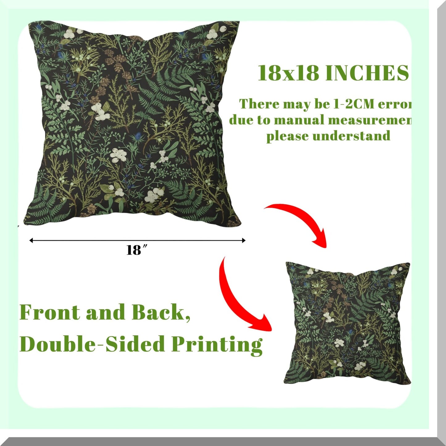 Botanical Bliss Pillow Covers - Set of 2 | Vintage Floral Cushion Cover 18x18 Inch | Farmhouse Decor for Living Room, Bedroom, Patio | Waterproof Outdoor Throw Pillow Covers - Black Green Leaf