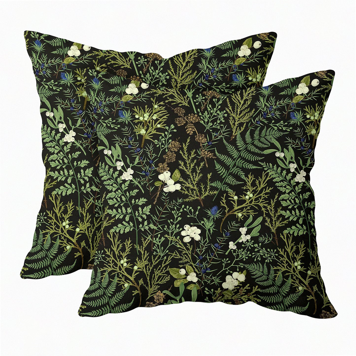 Botanical Bliss Pillow Covers - Set of 2 | Vintage Floral Cushion Cover 18x18 Inch | Farmhouse Decor for Living Room, Bedroom, Patio | Waterproof Outdoor Throw Pillow Covers - Black Green Leaf