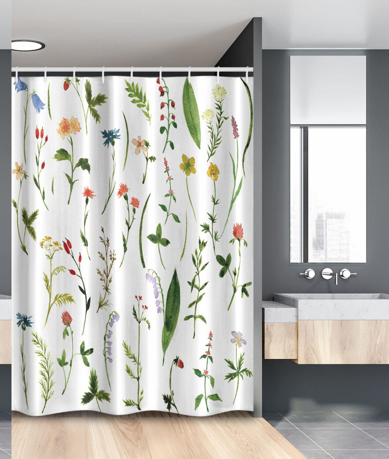 Watercolor Flower Stall Shower Curtain 54x78 inches