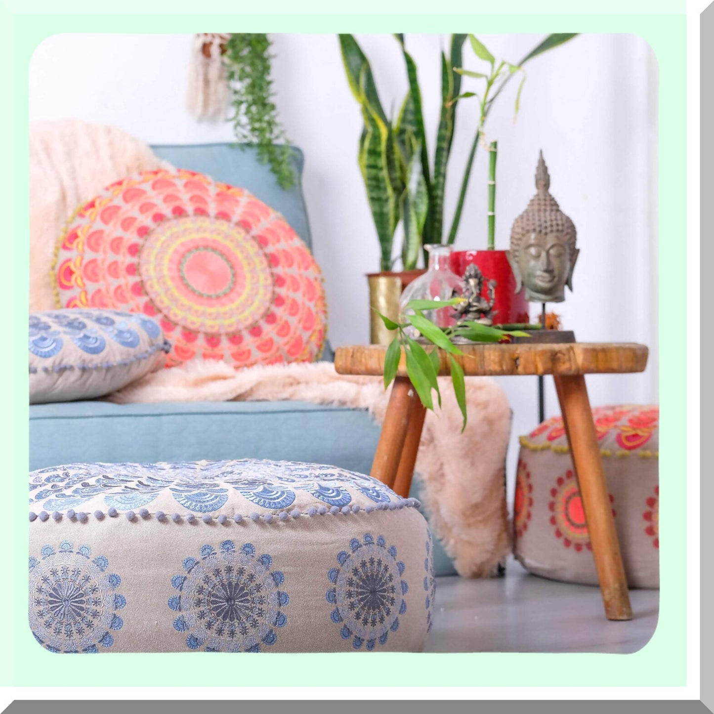 Boho Luxe Meditation Pouf Cover - Artisan Room Decor for Yoga & Chic Seating - Floor Pillow Case for Living Room & Bedroom Accent