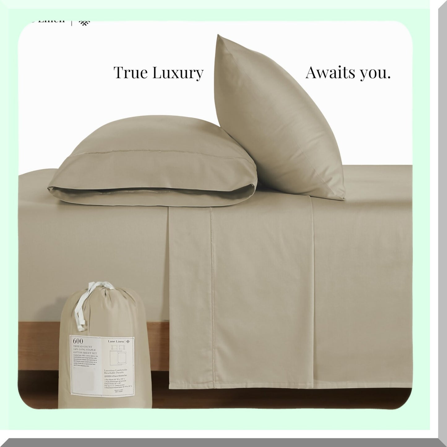 AdjustaLux 600 TC Cotton Split Sheet Set - 5 Piece Luxury Bedding with Deep Pocket, Ultra Soft Pillowcases for Adjustable Beds.