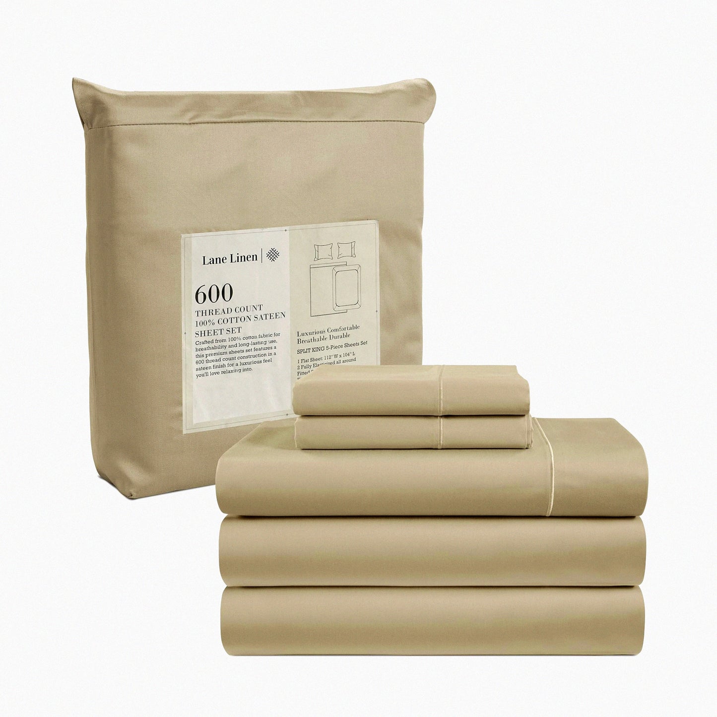 AdjustaLux 600 TC Cotton Split Sheet Set - 5 Piece Luxury Bedding with Deep Pocket, Ultra Soft Pillowcases for Adjustable Beds.