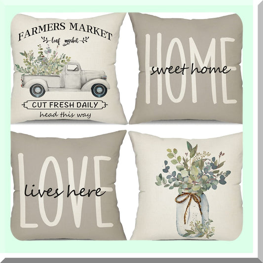 Eucalyptus Farmhouse Pillow Covers Set 16x16