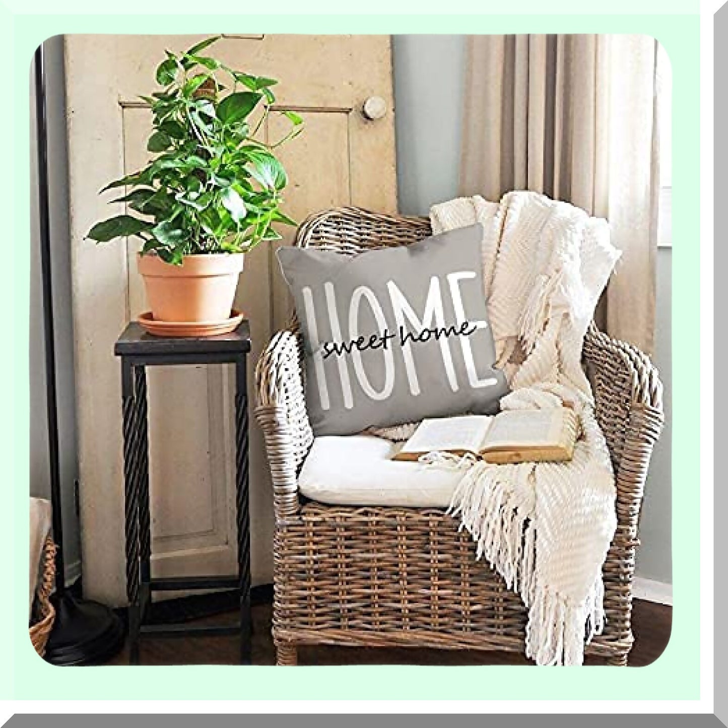 Eucalyptus Farmhouse Home Sweet Home Pillow Covers Set - Decorative Linen Cushion Case 16x16 - Truck Vase Decor Gifts for Home Decor - Set of 4