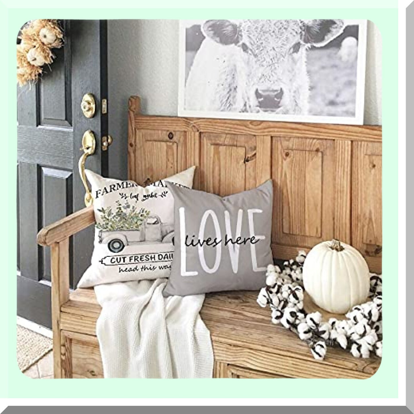 Eucalyptus Farmhouse Home Sweet Home Pillow Covers Set - Decorative Linen Cushion Case 16x16 - Truck Vase Decor Gifts for Home Decor - Set of 4