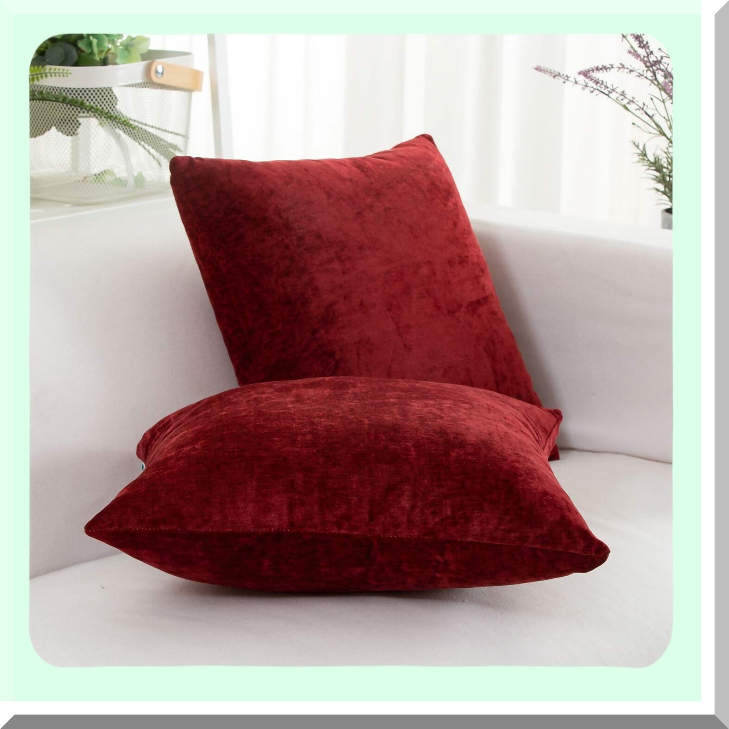 Burgundy Cashmere Comfort Throw Pillow Set - Soft Decorative Cushion Covers for Couch, Sofa, Living Room, Bed - 16x16 Inch Pack of 2
