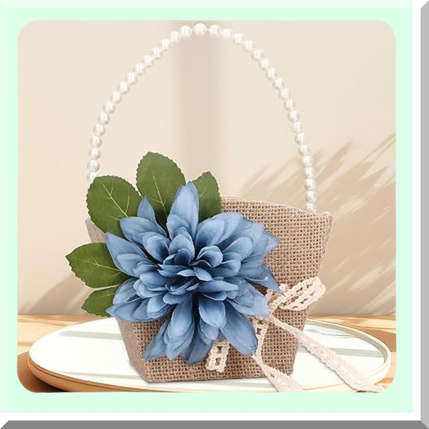 Vintage Linen Flower Girl Basket for Weddings