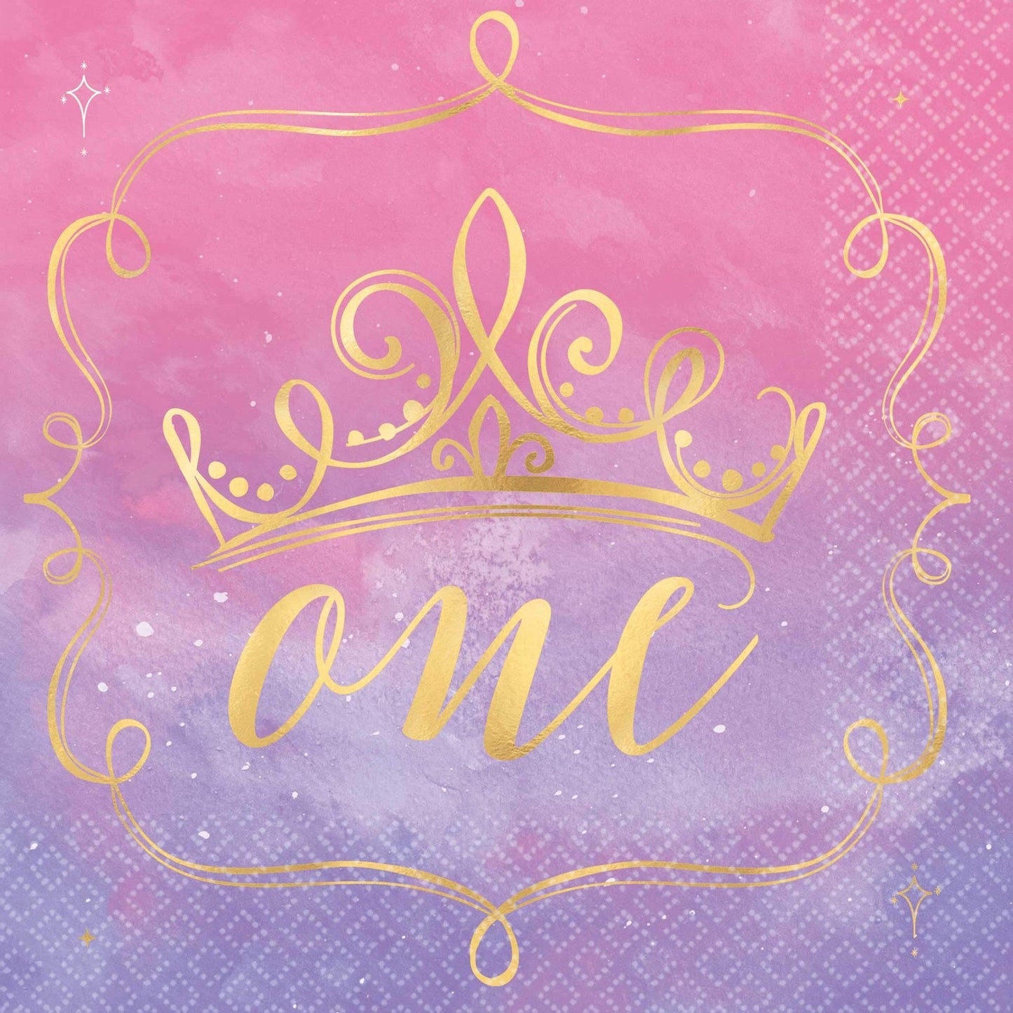Princess 1st Birthday Metallic Luncheon Napkins 6.5" x 6.5" 16 Pack