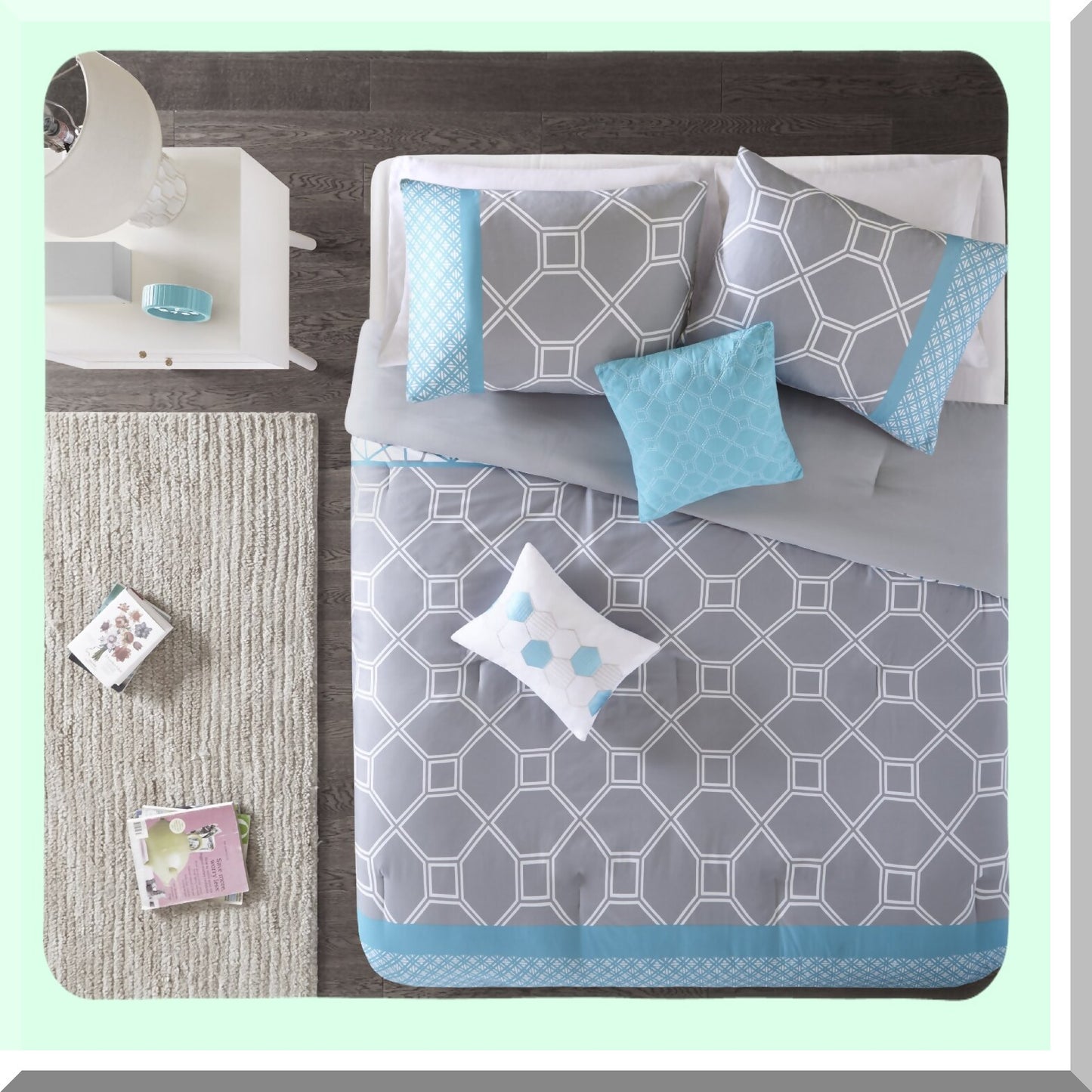 Blue Geometric Dream Comforter Set - TwinXL - 4 Piece - All Seasons - Includes Comforter, Sham, Decorative Pillows - Dorm & Guest Room Essentials