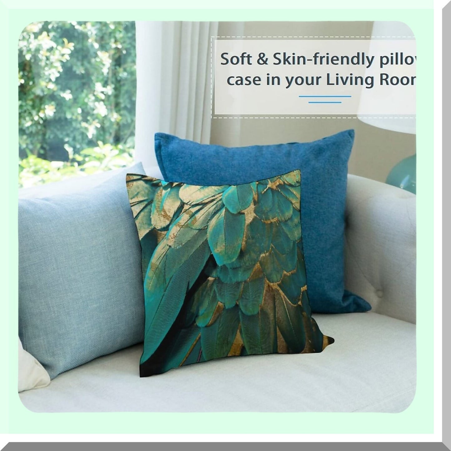 Teal Gold Glitter Square Pillowcase - Cozy Home Decor for Bed Couch Sofa Living Room - Cushion Cover 18'X18' - Sparkling Throw Pillow Cover