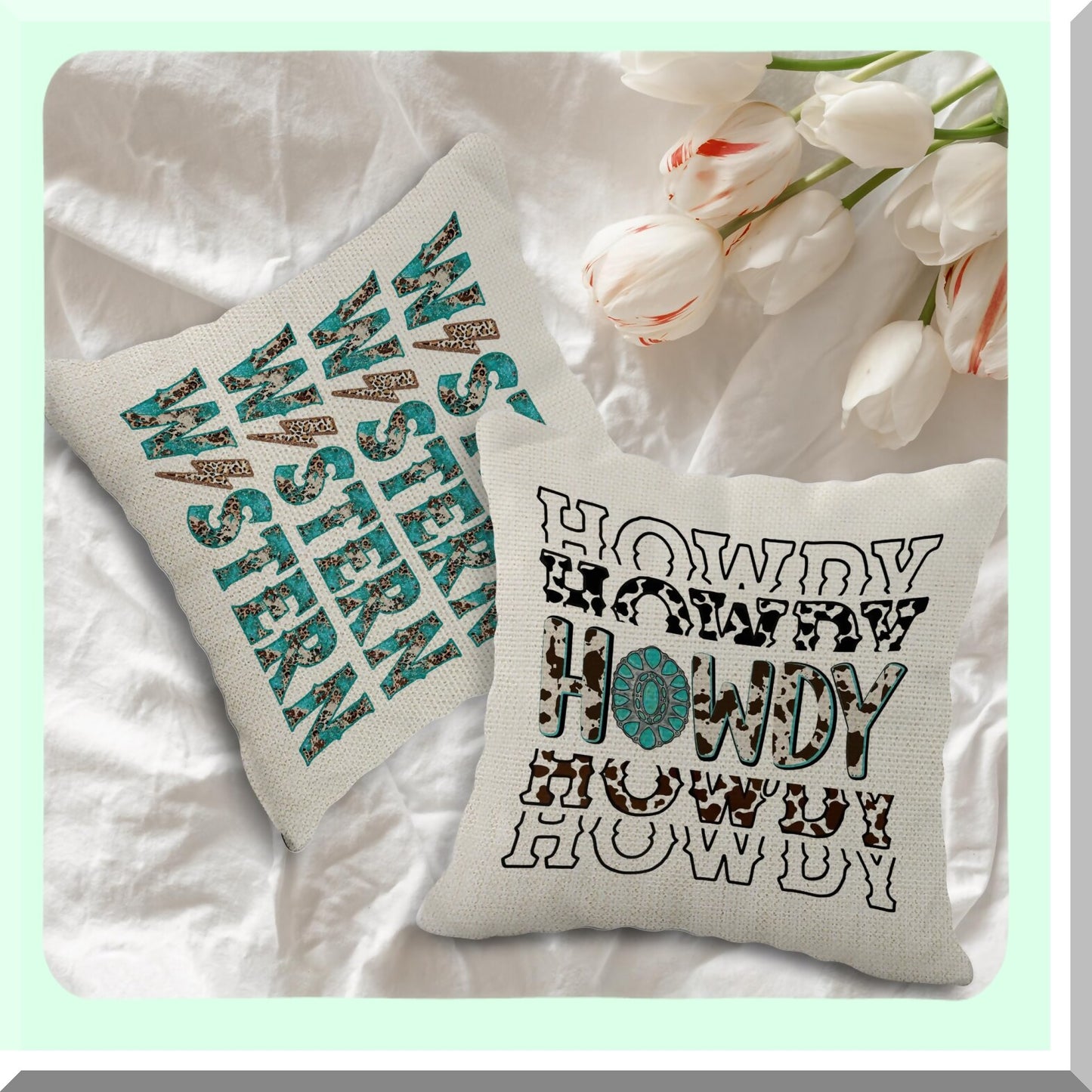 Leopard Turquoise Cowgirl Rodeo Throw Pillow Set - Wild West Teen Girls Gifts - Western Howdy Cushion Covers for Home Decor - 18x18 Inch, Set of 4