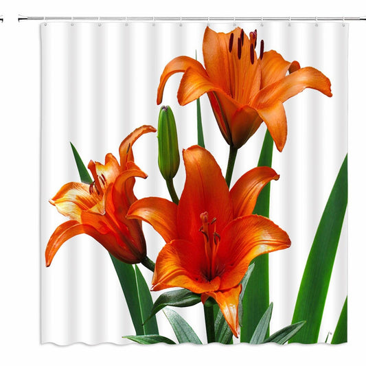 Orange Flower Floral Shower Curtain 70x70 inches
