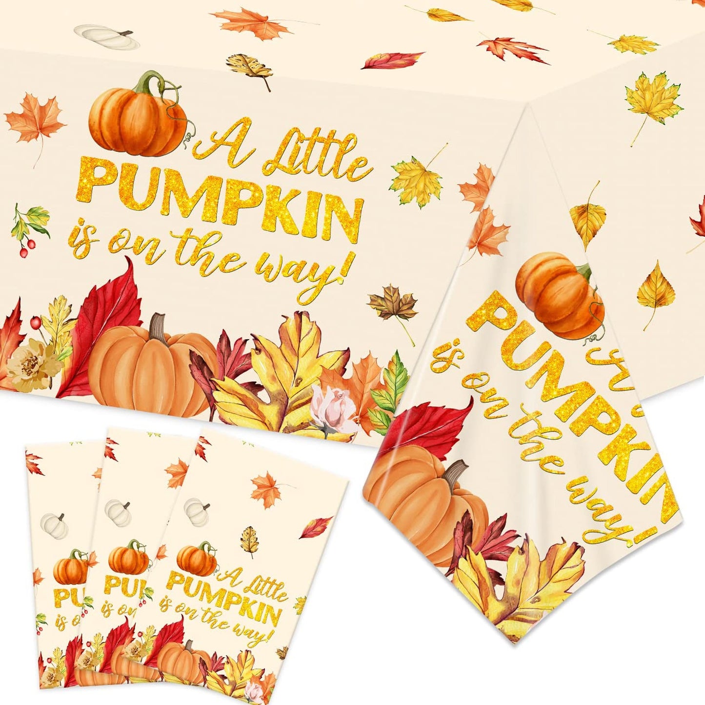 Pumpkin Patch Party Pack - 3PCS Pumpkin Tablecloth Set for Fall Baby Shower & 1st Birthday Decorations - Little Pumpkin Theme Supplies