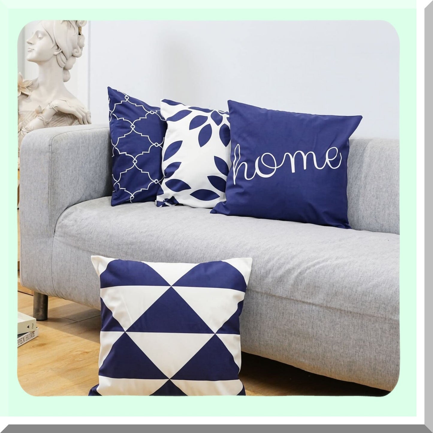 Navy Blue Geometric Velvet Pillow Covers - Set of 4 | Decorative Throw Cushion Case for Home Sofa Patio Bedroom | Farmhouse Outdoor Decoration - 18x18