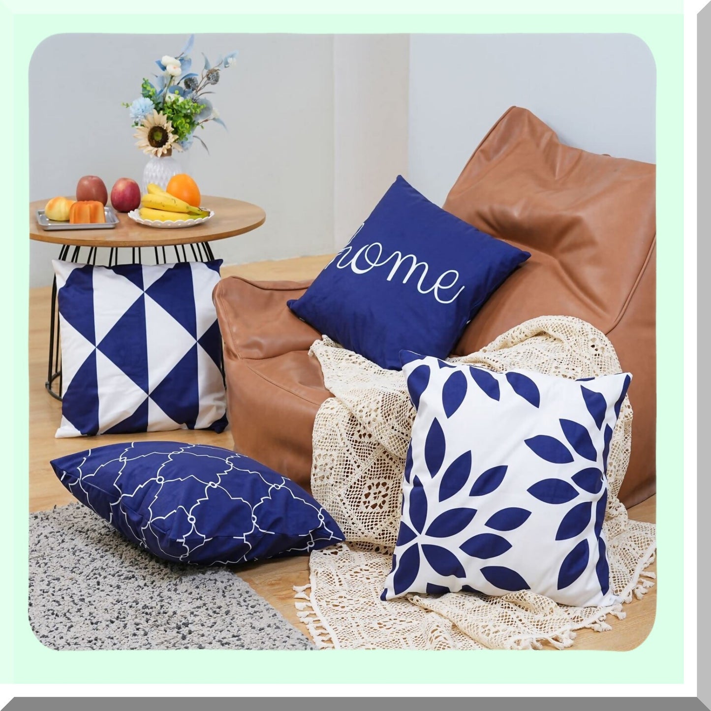 Navy Blue Geometric Velvet Pillow Covers - Set of 4 | Decorative Throw Cushion Case for Home Sofa Patio Bedroom | Farmhouse Outdoor Decoration - 18x18