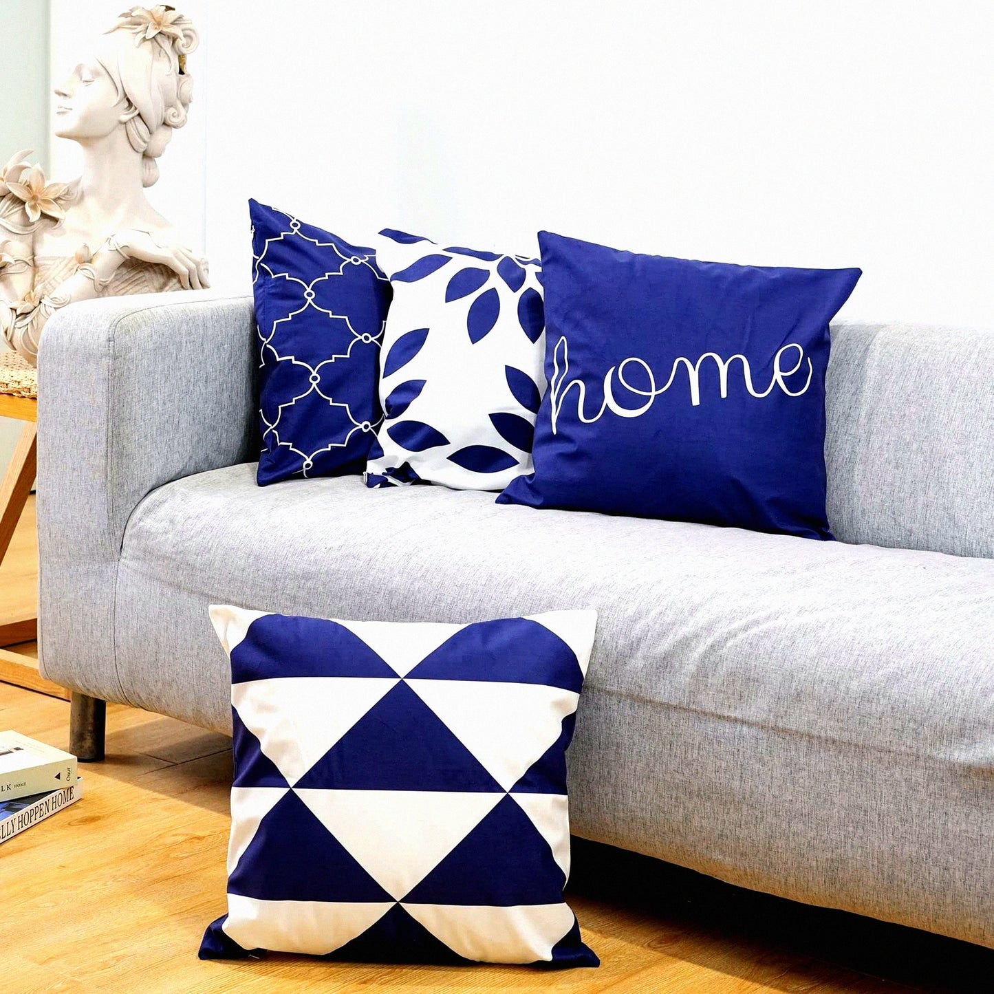 Navy Blue Geometric Velvet Pillow Covers - Set of 4 | Decorative Throw Cushion Case for Home Sofa Patio Bedroom | Farmhouse Outdoor Decoration - 18x18