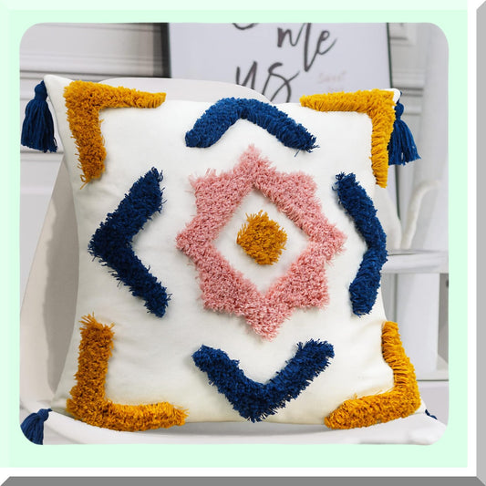 Diamond Tufted Boho Pillow Cover Compatible with Bed Couch Sofa Bedroom