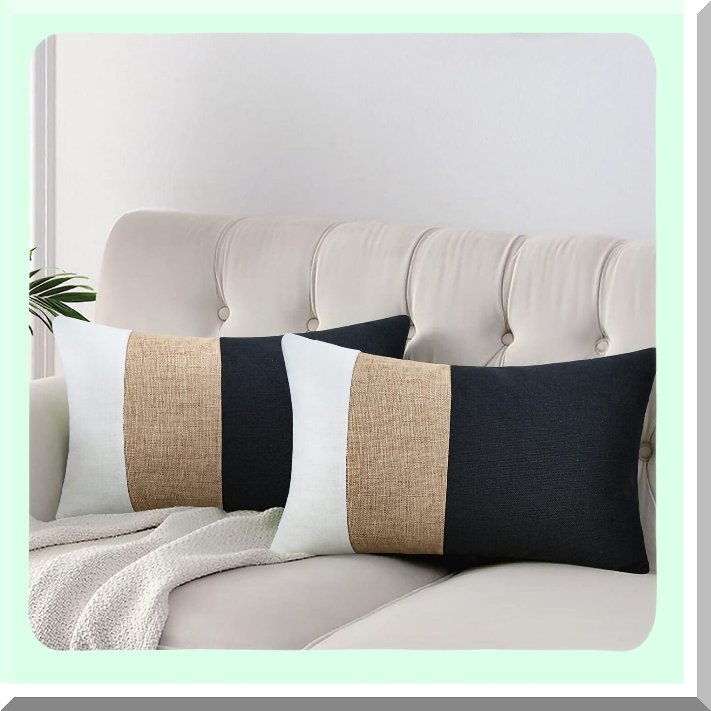 Monochrome Farmhouse Lumbar Pillow Covers - Set of 2 | Boho Decorative Cushion Cases for Couch, Sofa, Bed | 12x20 Inch Throw Pillow Covers