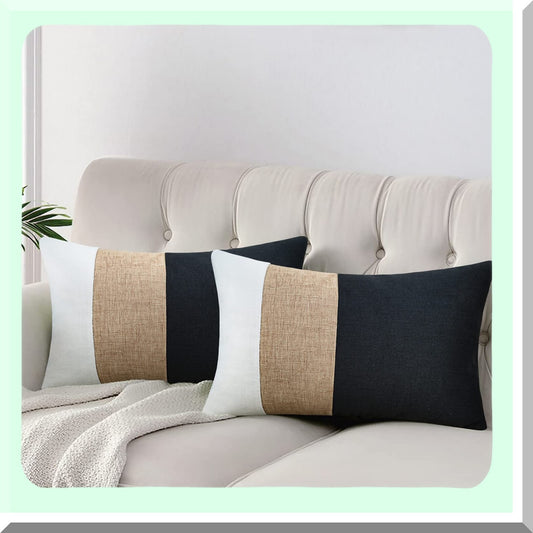 Monochrome Farmhouse Lumbar Pillow Covers Set of 2