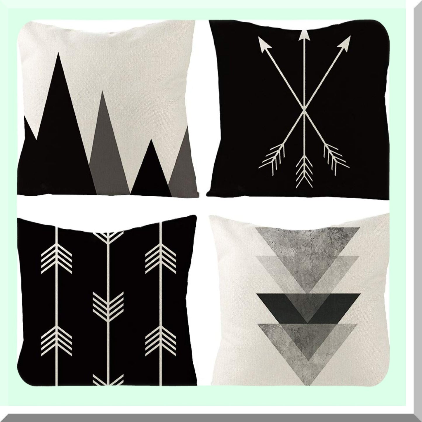 Arrow Mountain Decorative Pillow Covers Set - Black White 18x18 Square Cushion Cases - Zippered Cotton Linen Sofa Room Decor - Pack of 4