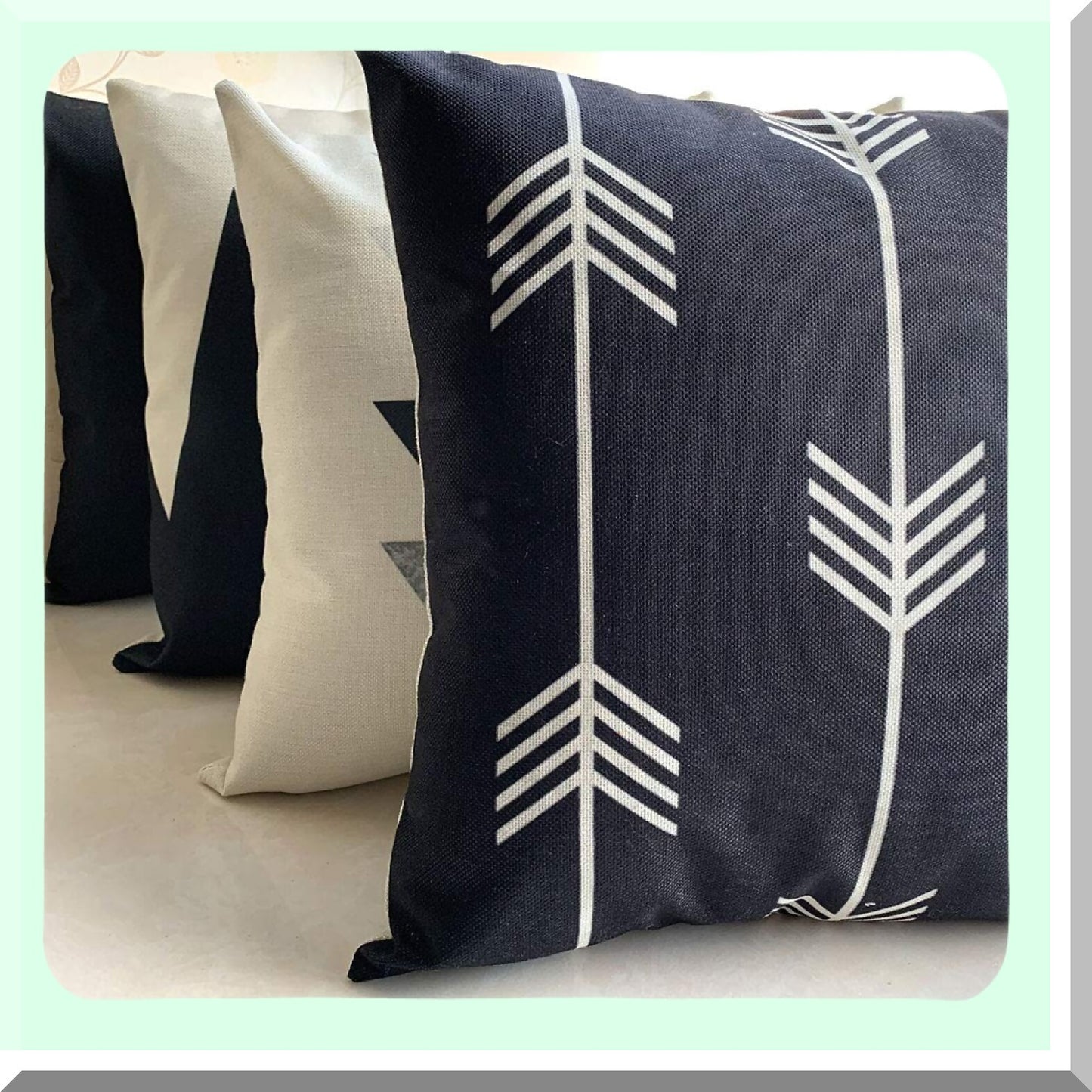 Arrow Mountain Decorative Pillow Covers Set - Black White 18x18 Square Cushion Cases - Zippered Cotton Linen Sofa Room Decor - Pack of 4