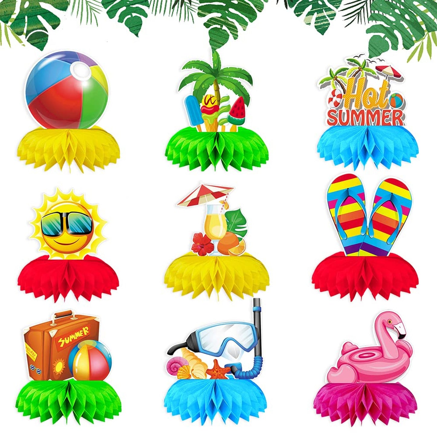 Summer Honeycomb Luau Centerpiece - Beach Pool Watermelon Flamingo Hot Party Decorations for Baby Shower Birthday Supplies.