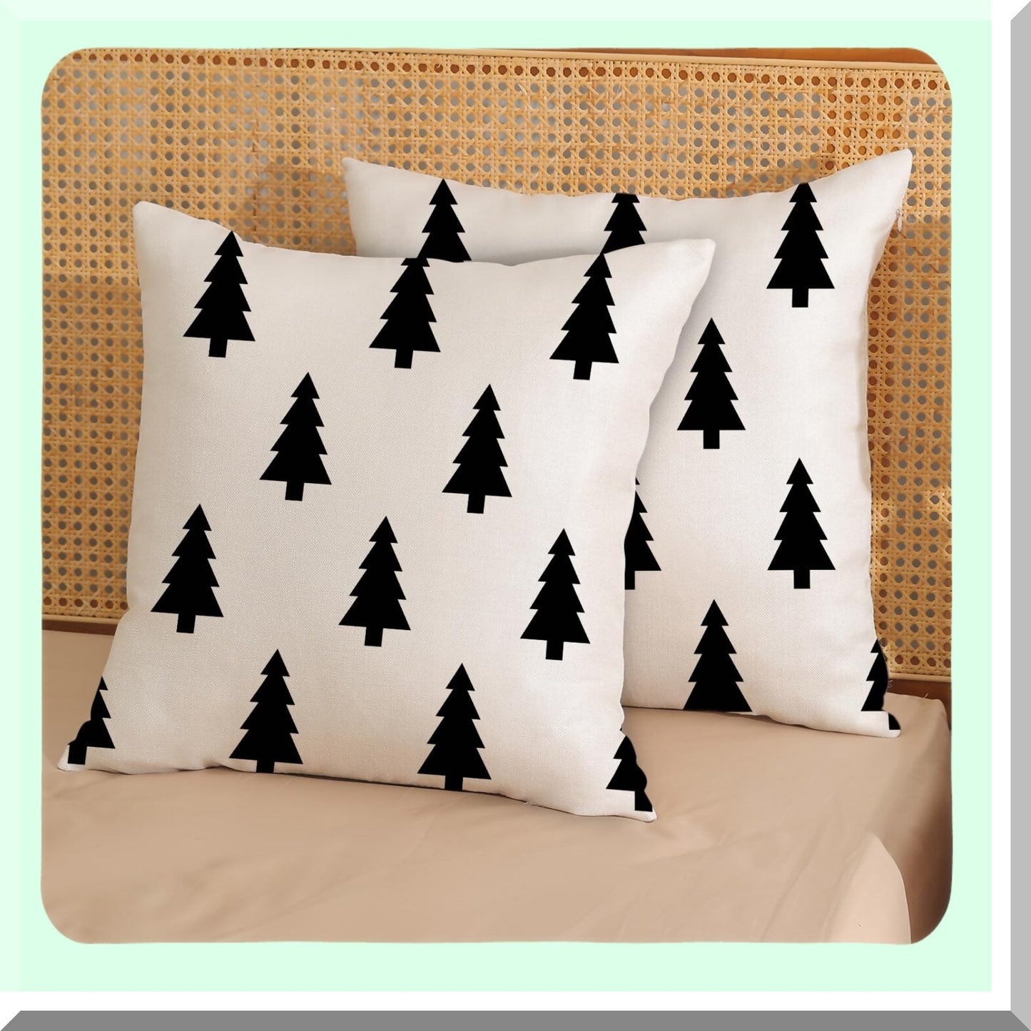 Winter Wonderland Pillow Covers - Set of 2, Holiday Tree Throw Pillows - Geometric Decorative Cushion Cases for Home, Couch, Sofa - 18x18 White Decorations