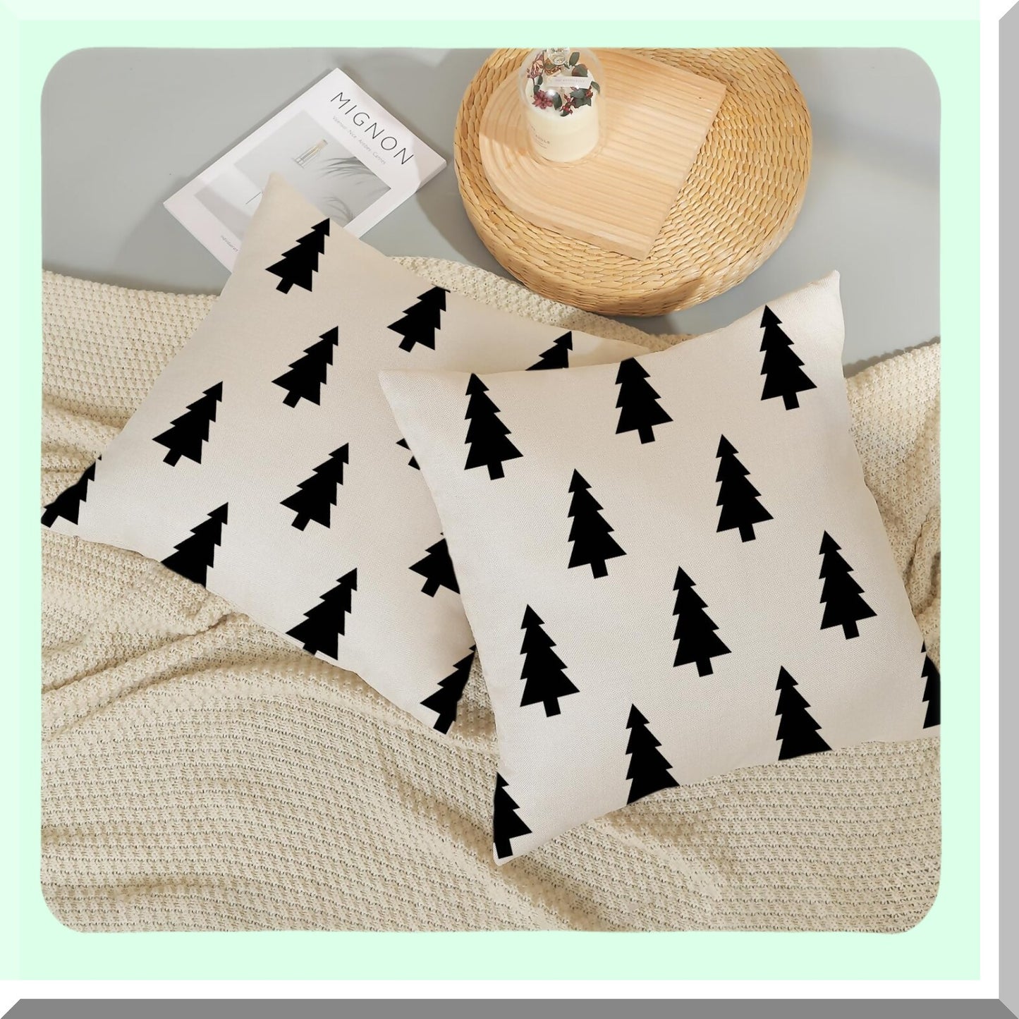 Winter Wonderland Pillow Covers - Set of 2, Holiday Tree Throw Pillows - Geometric Decorative Cushion Cases for Home, Couch, Sofa - 18x18 White Decorations