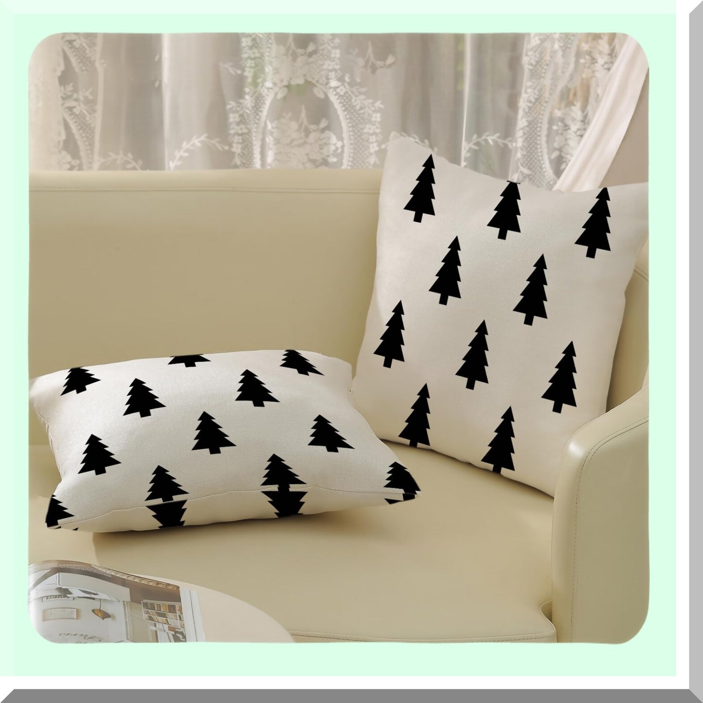 Winter Wonderland Pillow Covers - Set of 2, Holiday Tree Throw Pillows - Geometric Decorative Cushion Cases for Home, Couch, Sofa - 18x18 White Decorations