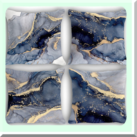 Blue Gold Marble Watercolor Throw Pillow Set - Modern Abstract Art Decorations for Home Bedroom, Minimalist Boho Pillowcase Cover 18x18 Inch (4 Pack)