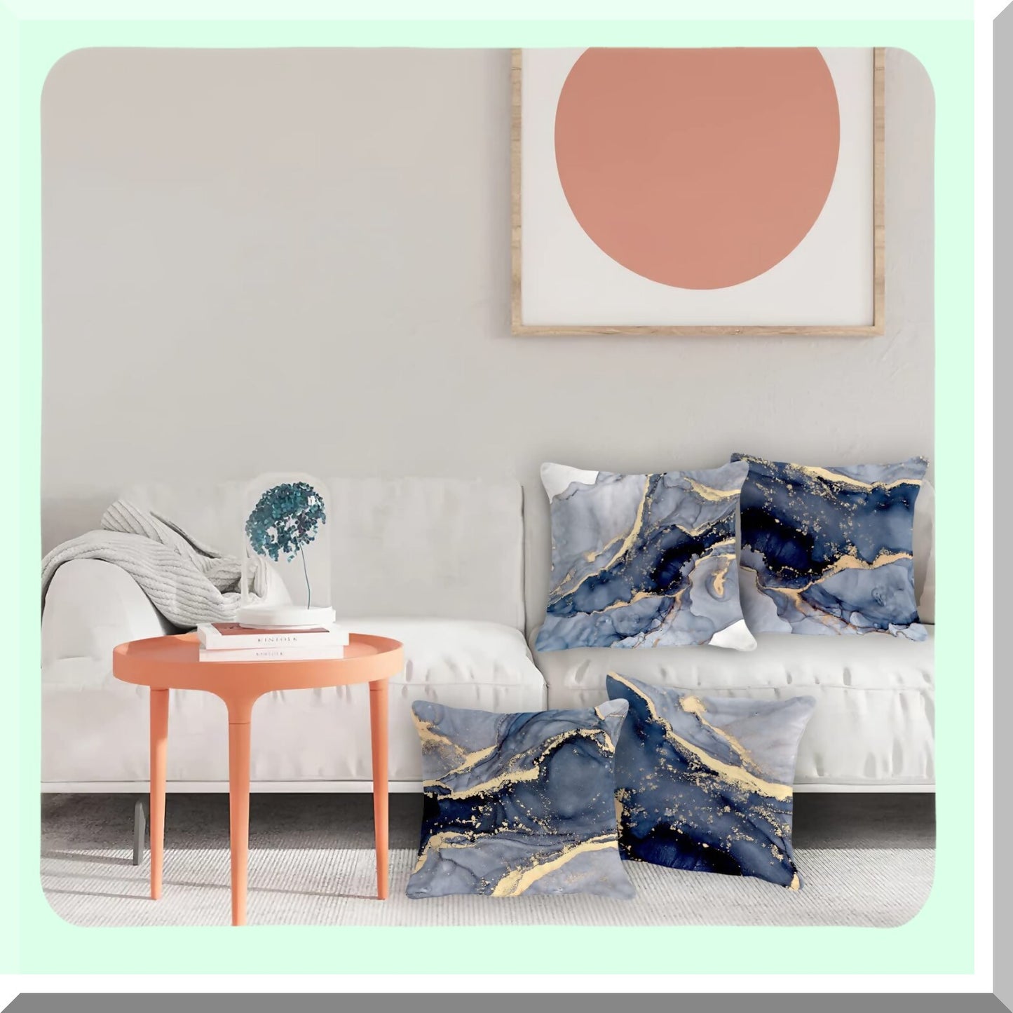 Blue Gold Marble Watercolor Throw Pillow Set - Modern Abstract Art Decorations for Home Bedroom, Minimalist Boho Pillowcase Cover 18x18 Inch (4 Pack)