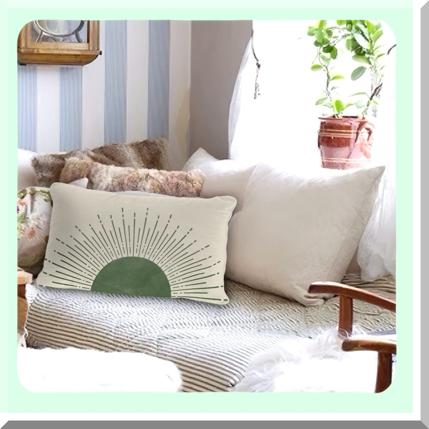 Sunrise Glow Decorative Pillow Cover - Boho Sunset Abstract Room Decor - Soft Girls Bedroom Throw Pillow Case - 12x20 Inch Sunshine Cushion Cover