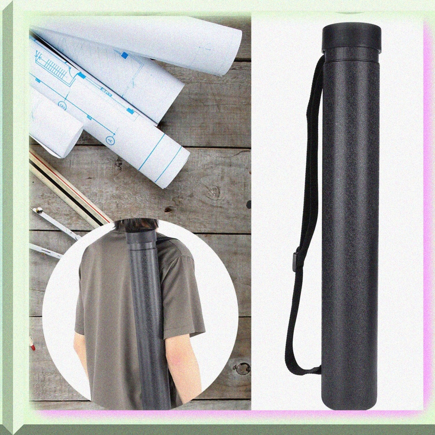 Waterproof Circular Drawing Tube, Black, Adjustable 56.4cm-87.5cm