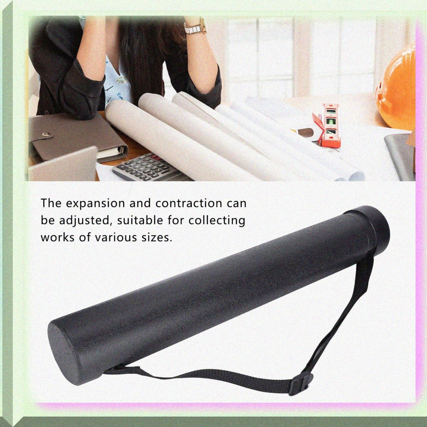 Waterproof Circular Drawing Tube, Black, Adjustable 56.4cm-87.5cm