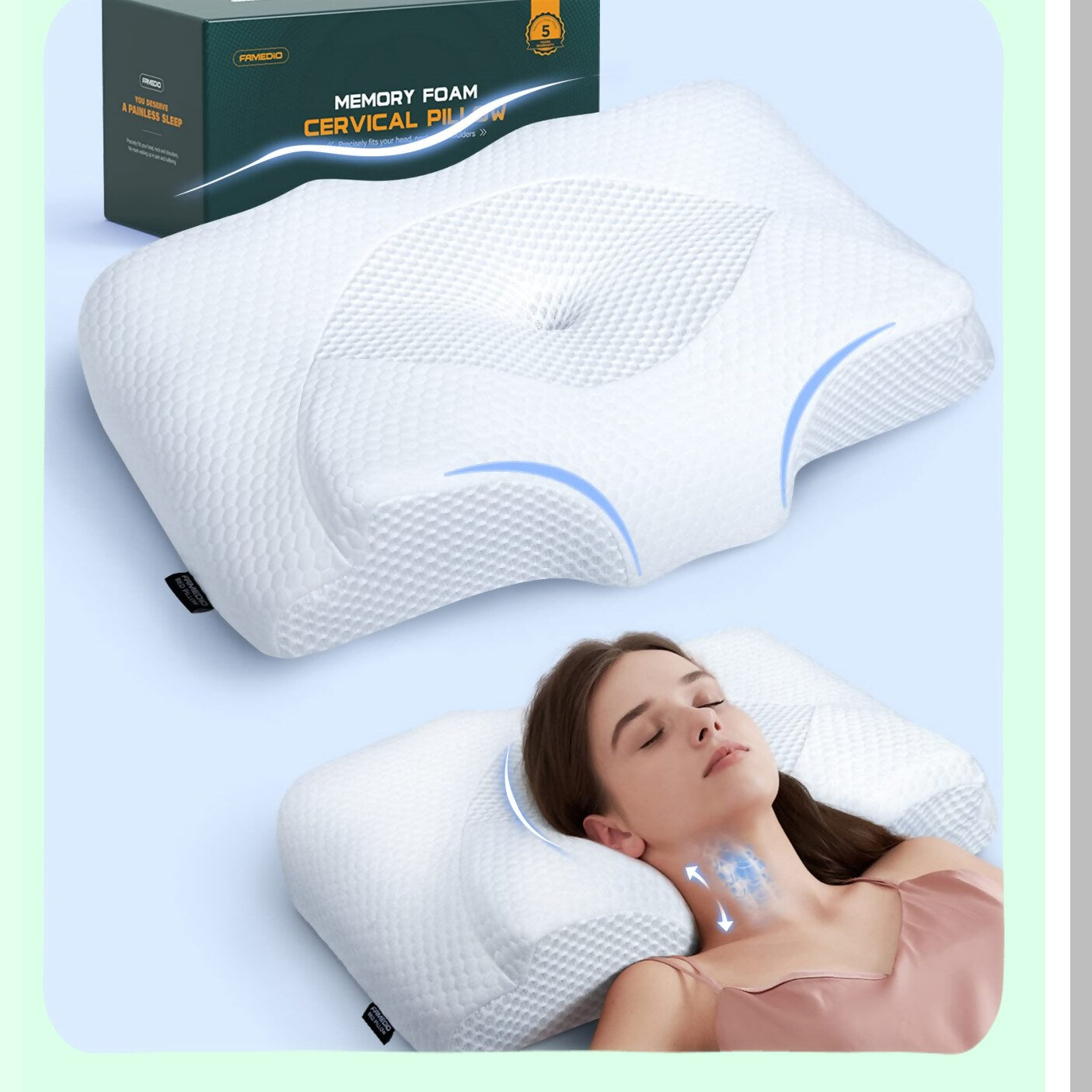 OrthoRelief Memory Foam Neck Pillow - Adjustable Support for Shoulder, Back, and Stomach Sleepers - Odorless Orthopedic Pillow for Neck Pain Relief
