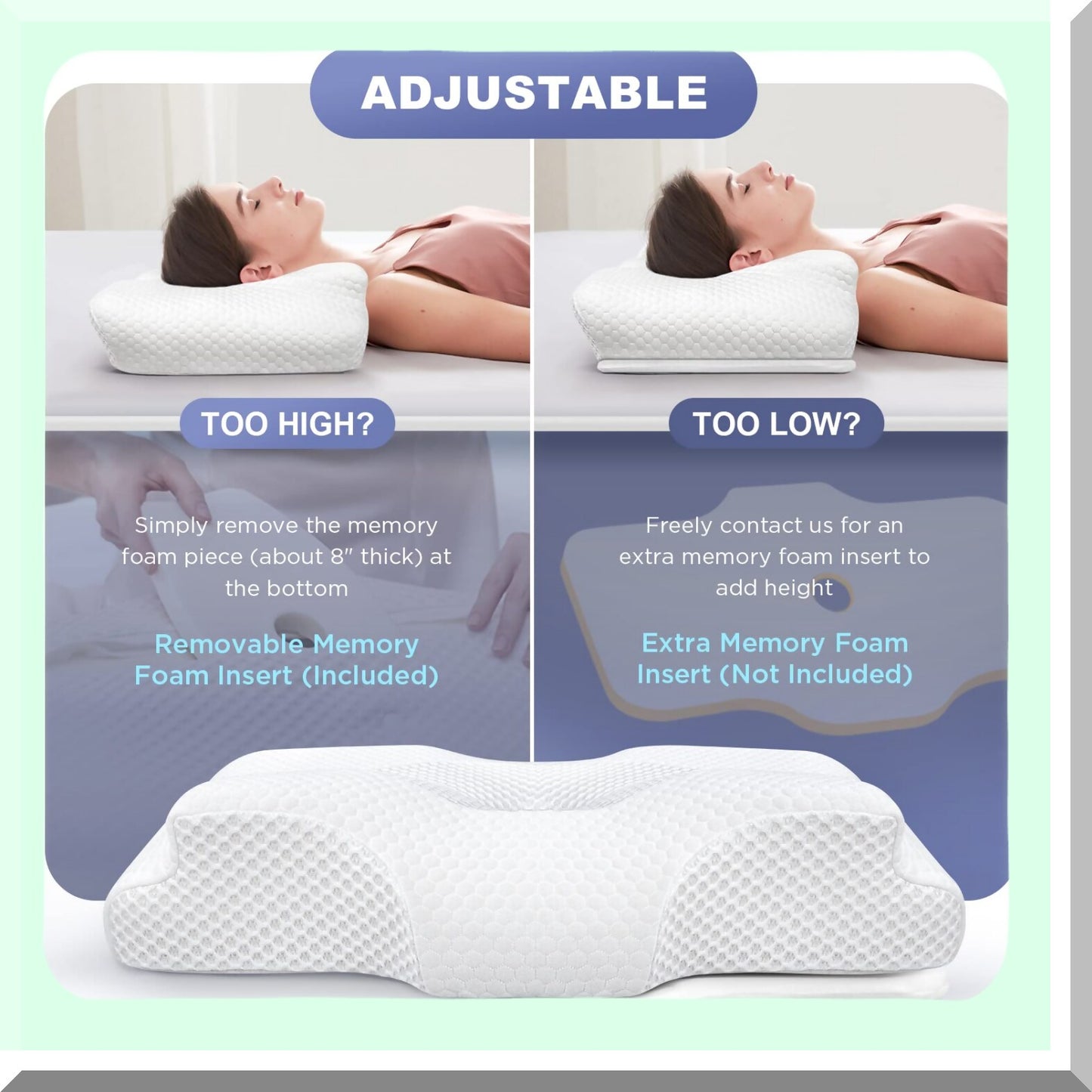 OrthoRelief Memory Foam Neck Pillow - Adjustable Support for Shoulder, Back, and Stomach Sleepers - Odorless Orthopedic Pillow for Neck Pain Relief