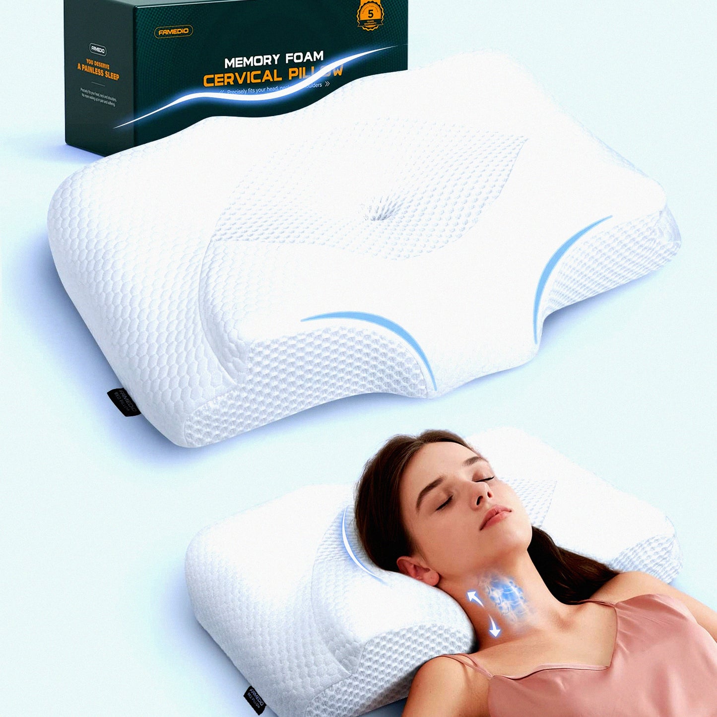 OrthoRelief Memory Foam Neck Pillow - Adjustable Support for Shoulder, Back, and Stomach Sleepers - Odorless Orthopedic Pillow for Neck Pain Relief