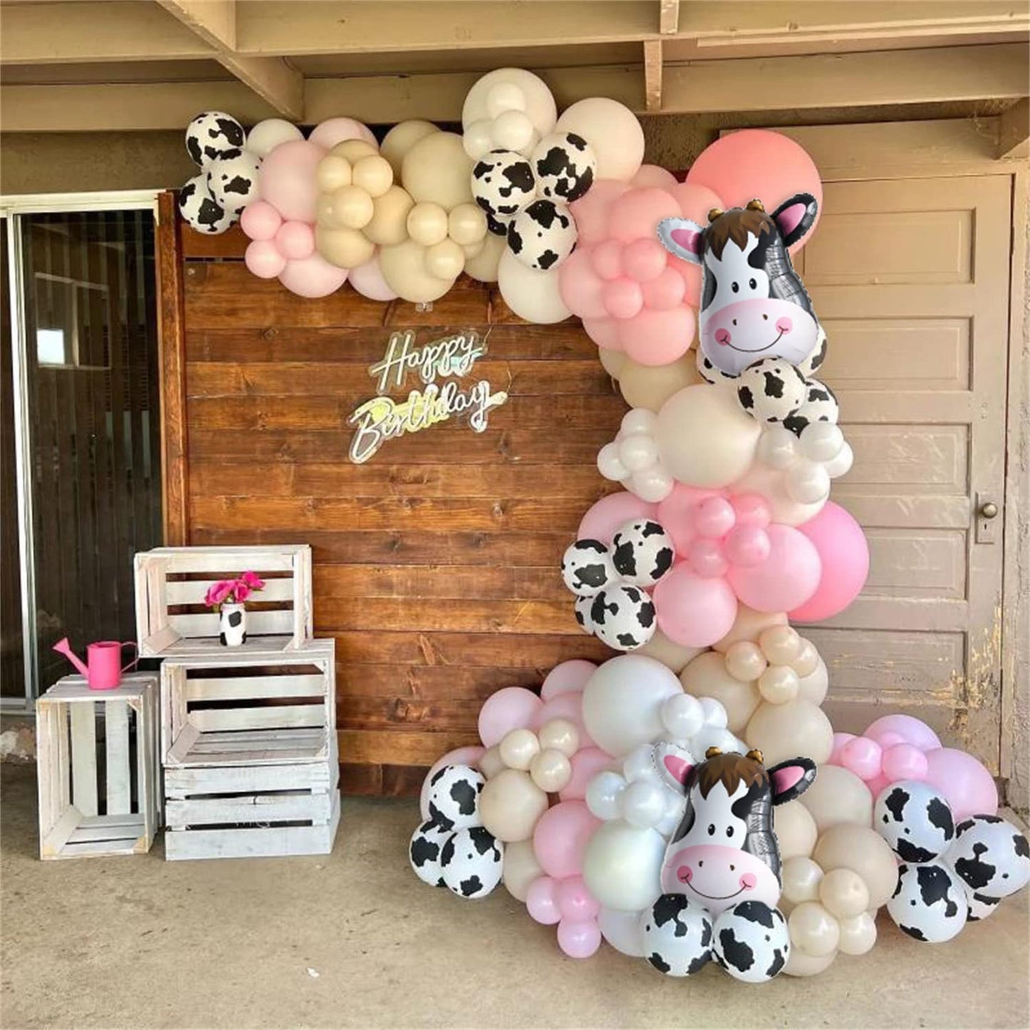 Cow Print Party Pack - 136pc Pink Cow Balloon Garland & Arch Kit with Large Cow Head Mylar Balloon. Perfect for Cowgirl Baby Shower & Farm Birthday Parties!