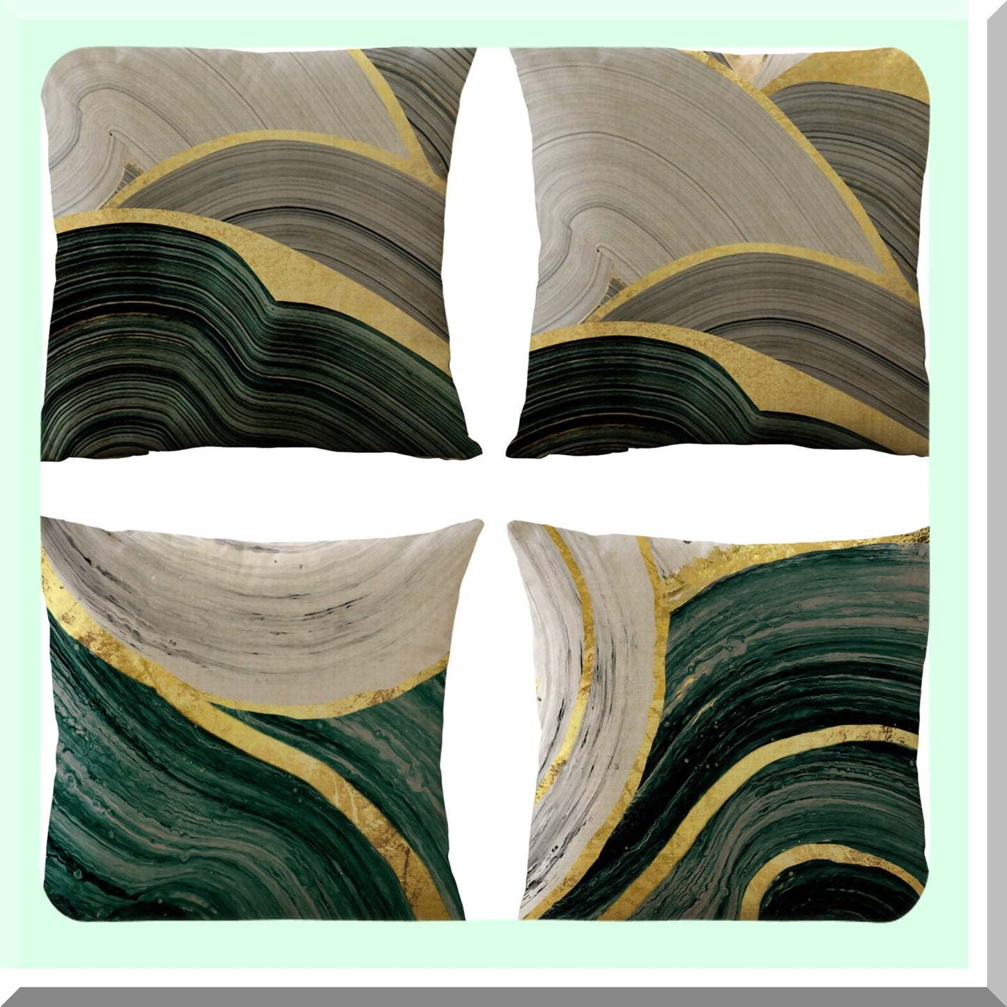 Geometric Vintage Green Pillow Covers - Set of 4 Decorative Throw Cushion Cases for Living Room, Couch, and Bed - 18 x 18 Inch