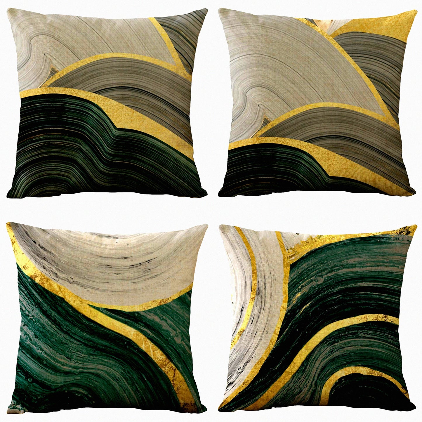 Geometric Vintage Green Pillow Covers - Set of 4 Decorative Throw Cushion Cases for Living Room, Couch, and Bed - 18 x 18 Inch