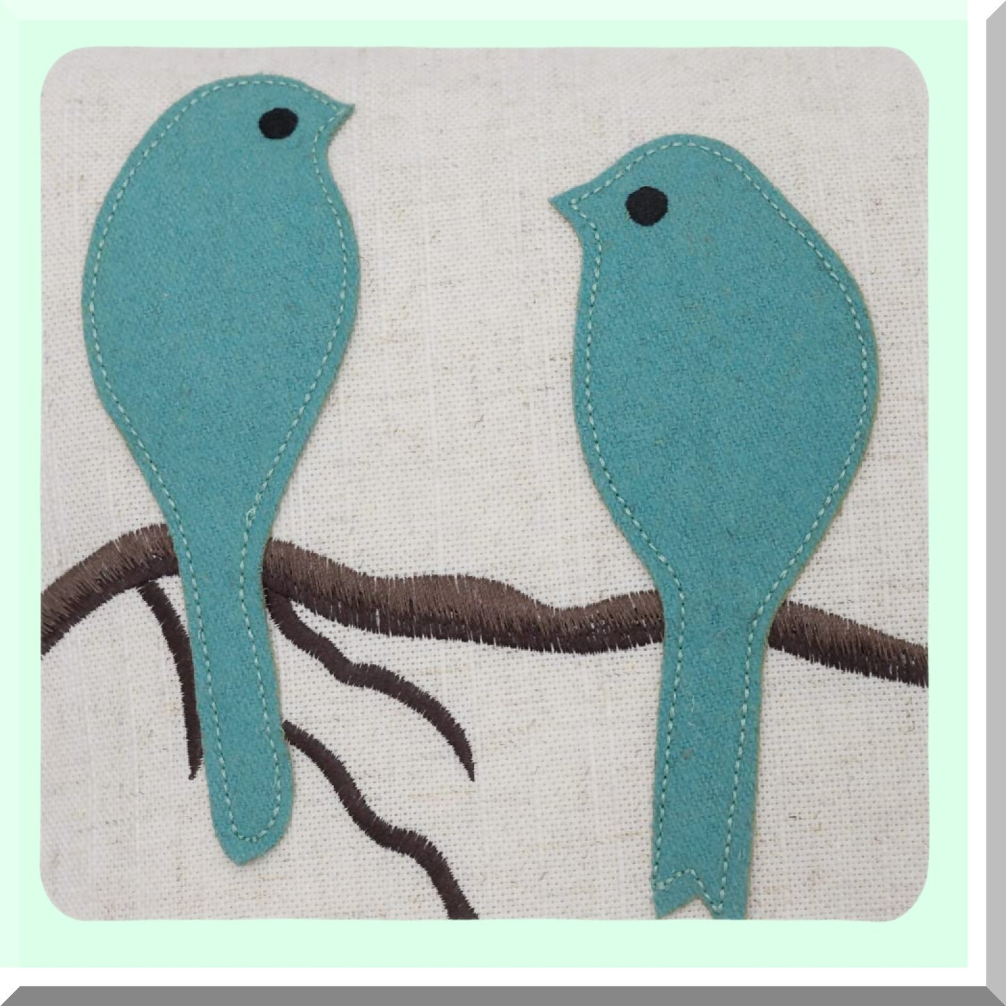 Birds Embroidered Wool Accent Pillow Cover - Teal Blue Gray Plaid Decorative Cushion Case for Home Sofa Car Bed Living Room - Hand-Appliqued Gift 14x24"