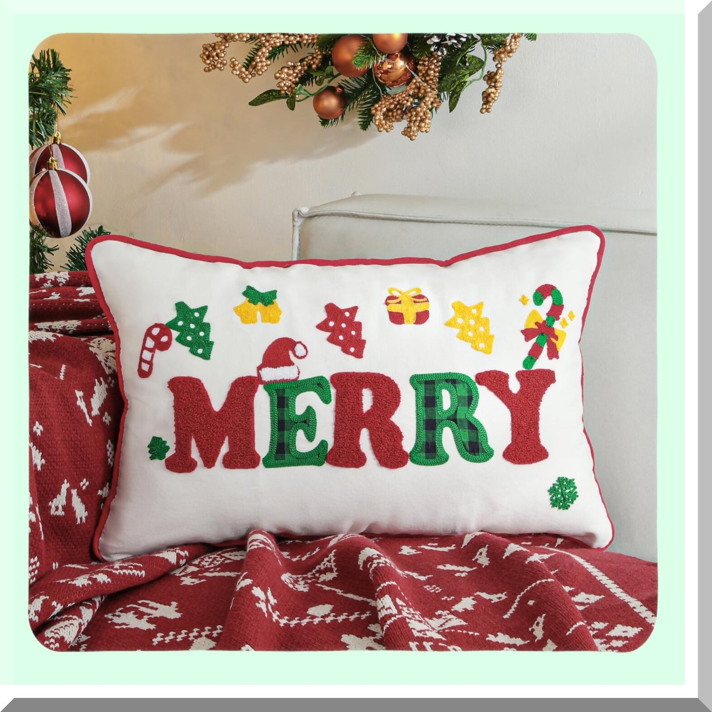 Luxury Letter Embroidery Lumbar Pillow Cover - Soft Canvas Throw Pillow Case for Home Decor - Cute 12 x 20 Inch Bed Living Room Cushion