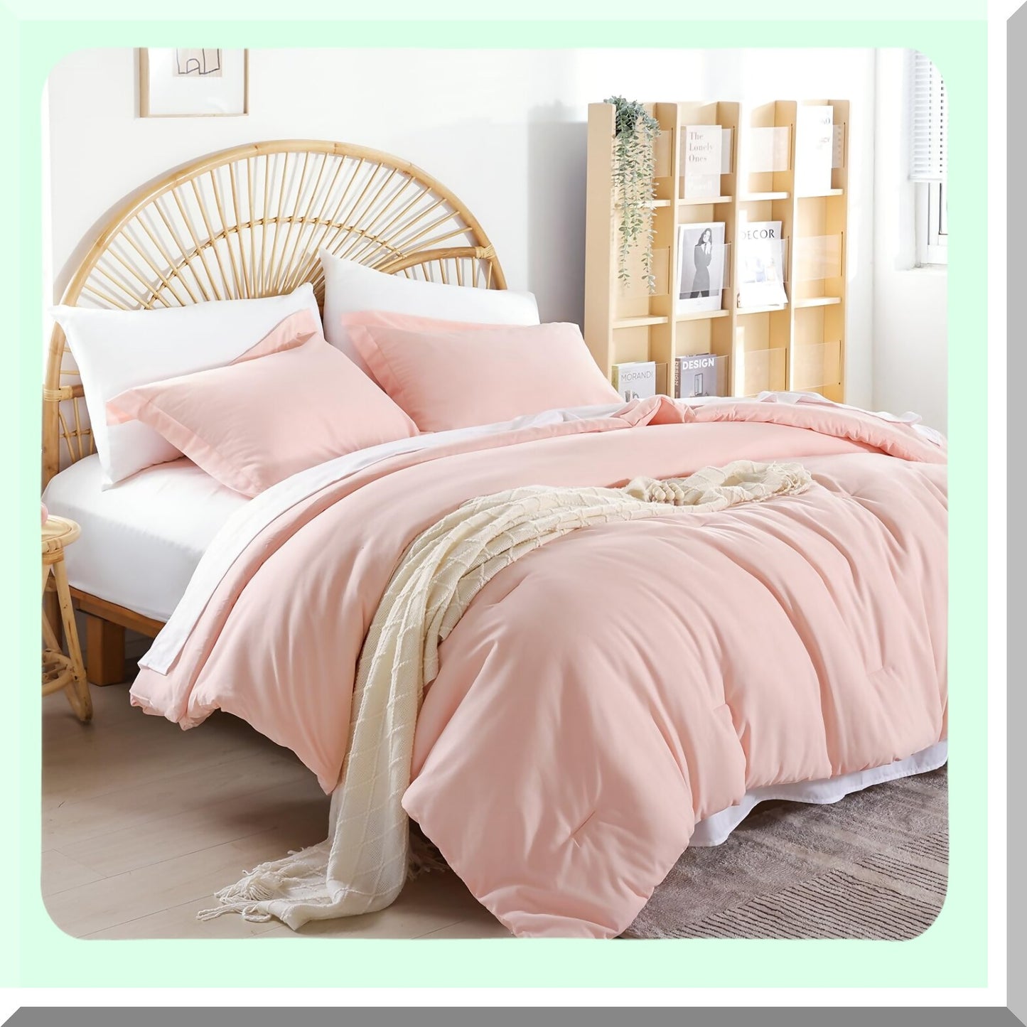 Pink Bliss Farmhouse Comforter Set - 5 Piece Microfiber Bedding Bundle with Sheets, Pillowcases, and Shams - Lightweight, Soft, All Season Comforter