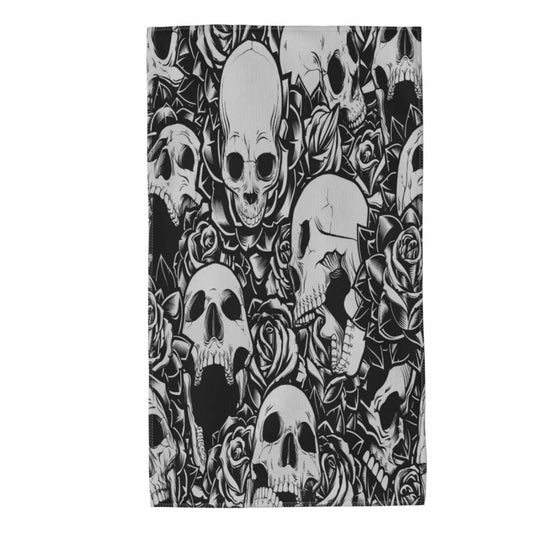 Long Hand Towel Human Skull with Roses 27.5x15.7in