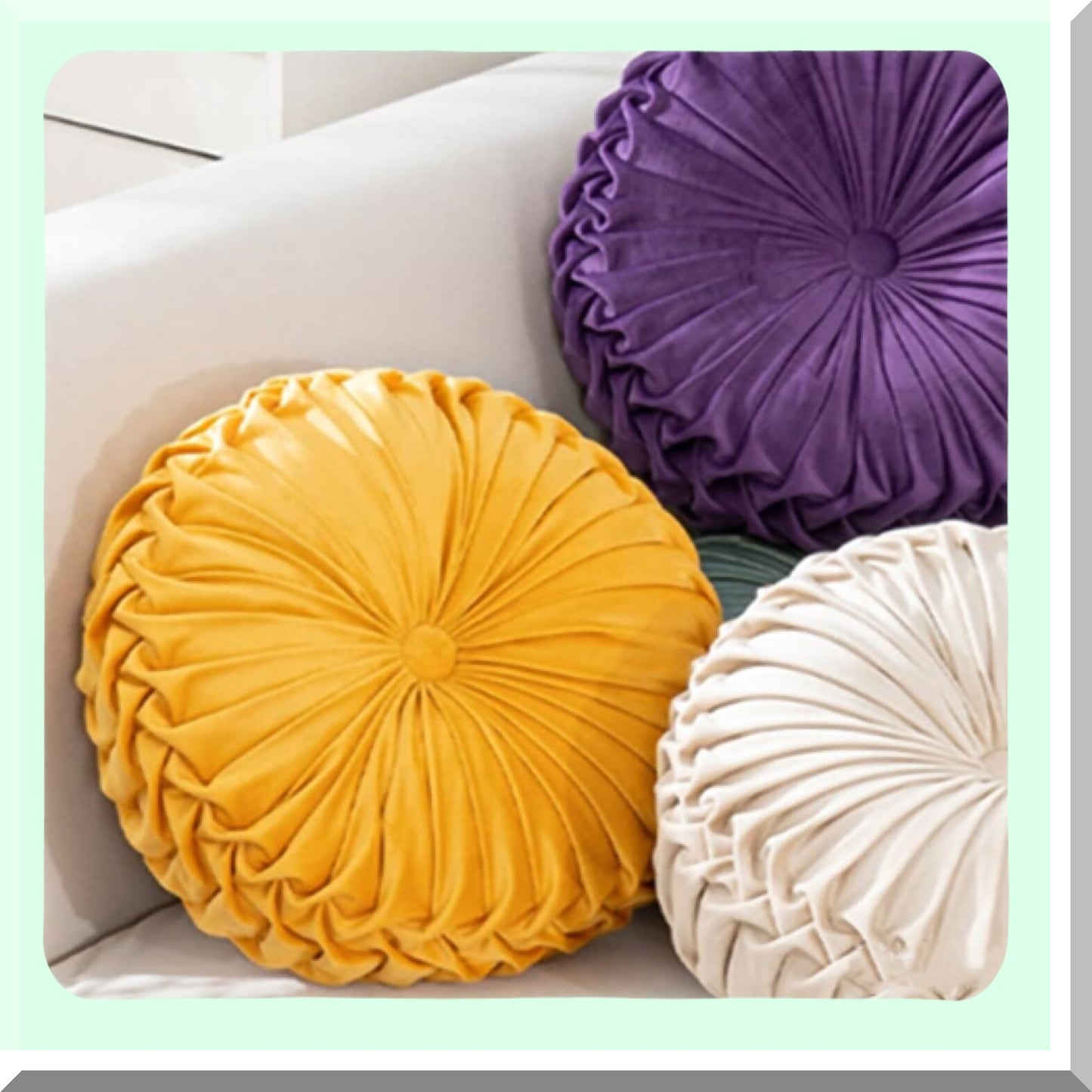 Velvet Round Pleated Pumpkin Cushion - 13.8" Pure Color Sofa Pillow for Home Bed & Car Decoration - Soft & Stylish Round Cushion