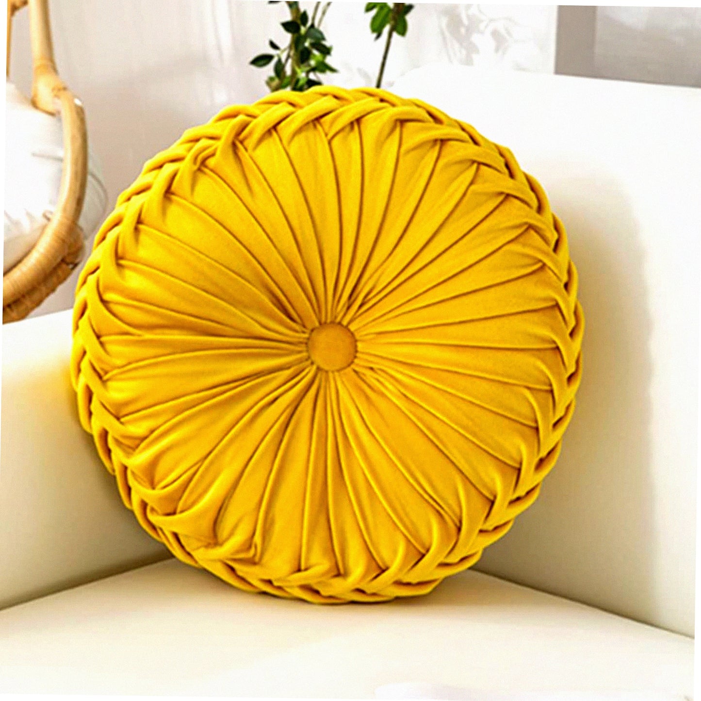 Velvet Round Pleated Pumpkin Cushion - 13.8" Pure Color Sofa Pillow for Home Bed & Car Decoration - Soft & Stylish Round Cushion